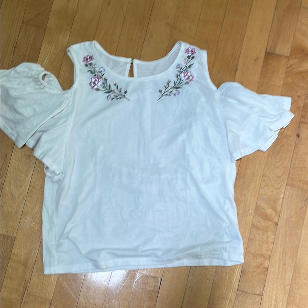Embroidered White Cold Shoulder Top